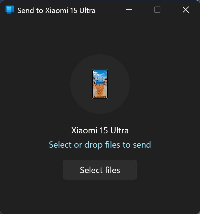 Phone Link file sharing window Phone Link file sharing window
