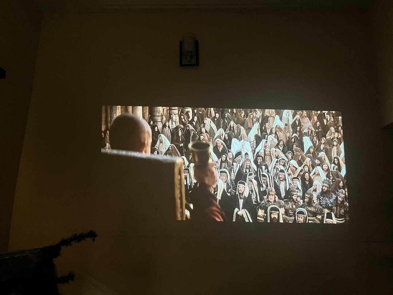 Movie scene projected on wall