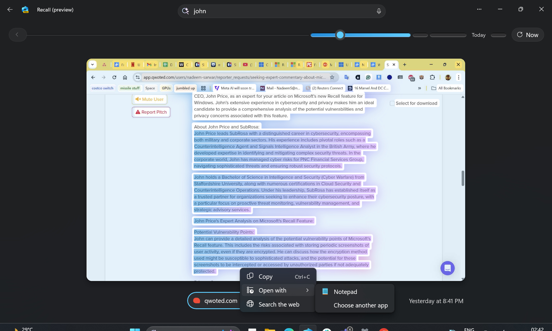 OCR with Windows 11 Recall.