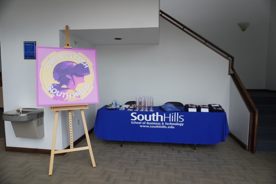Friday's "Girls in Tech" event was held at the South Hills School of Business & Technology Altoona campus. Attendees got free promotional items like water bottles, stickers and T-shirts. 