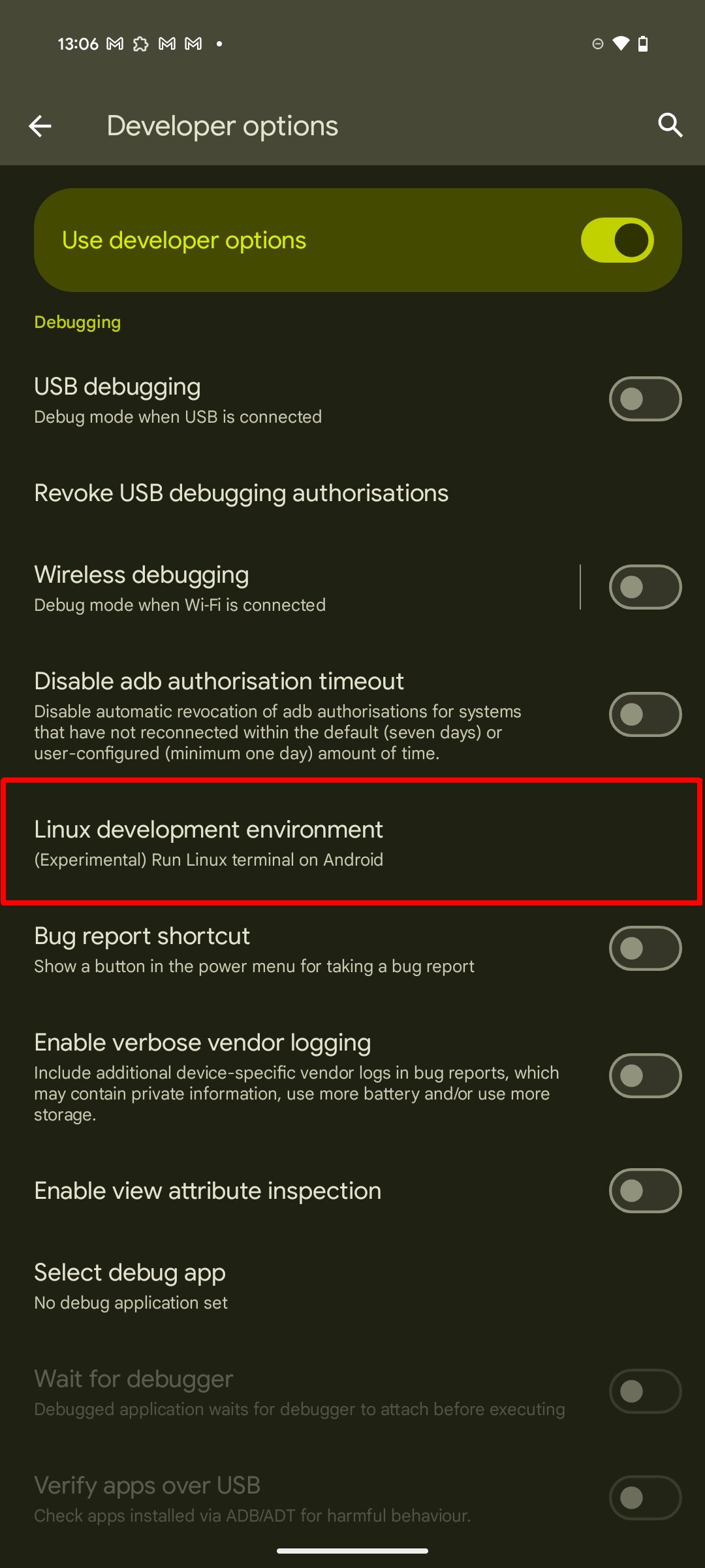 enable terminal app on pixels step 4
