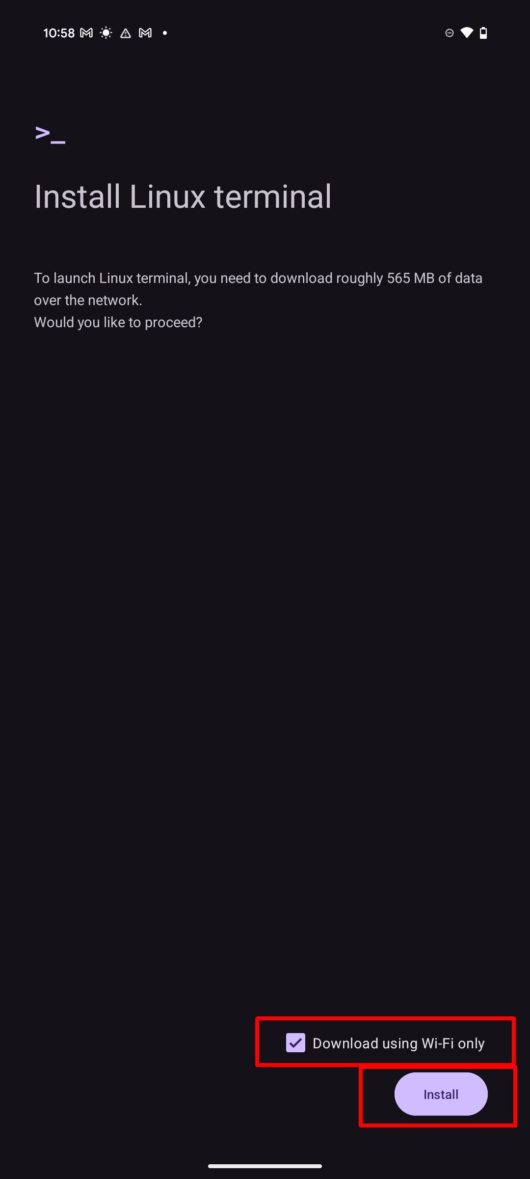 enable terminal app on pixels step 7