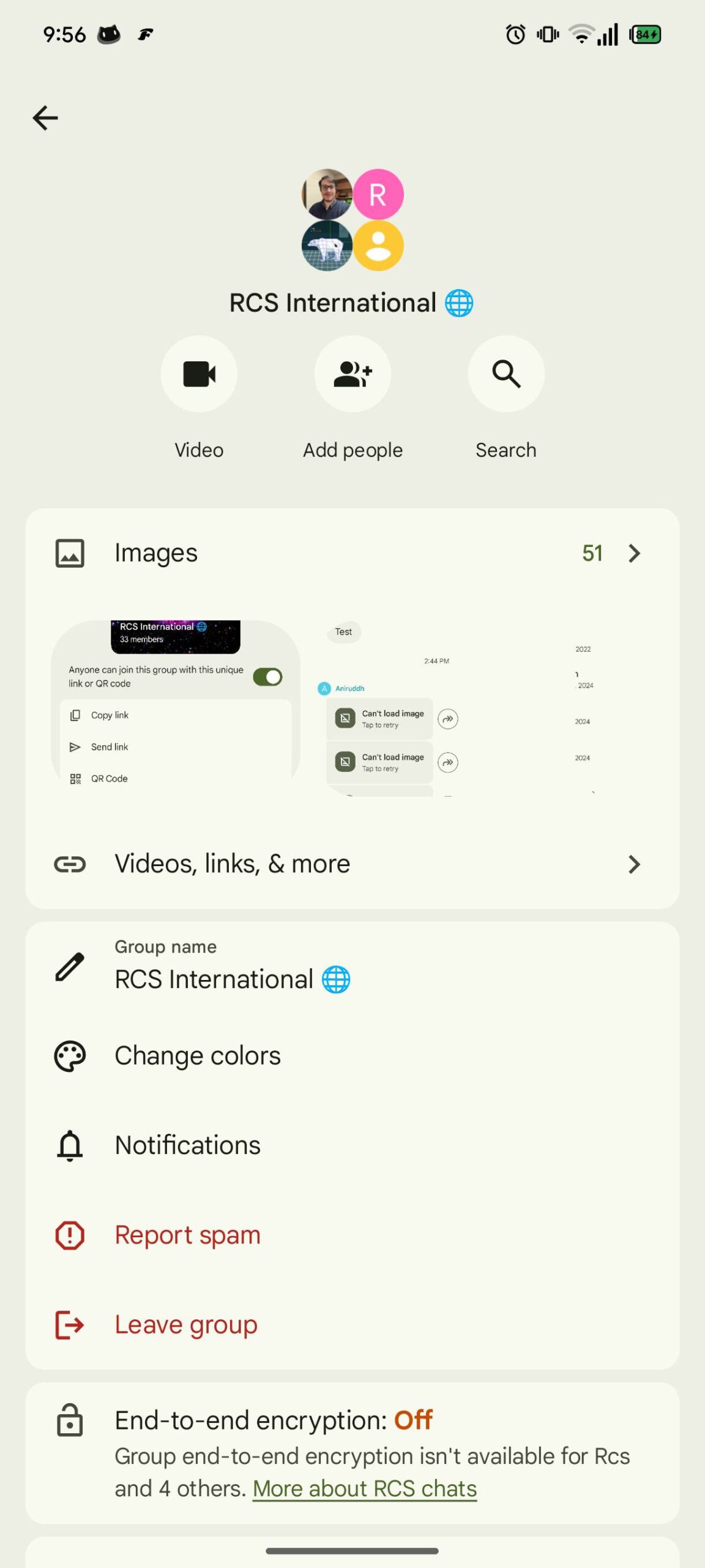 Google Messages group info page old