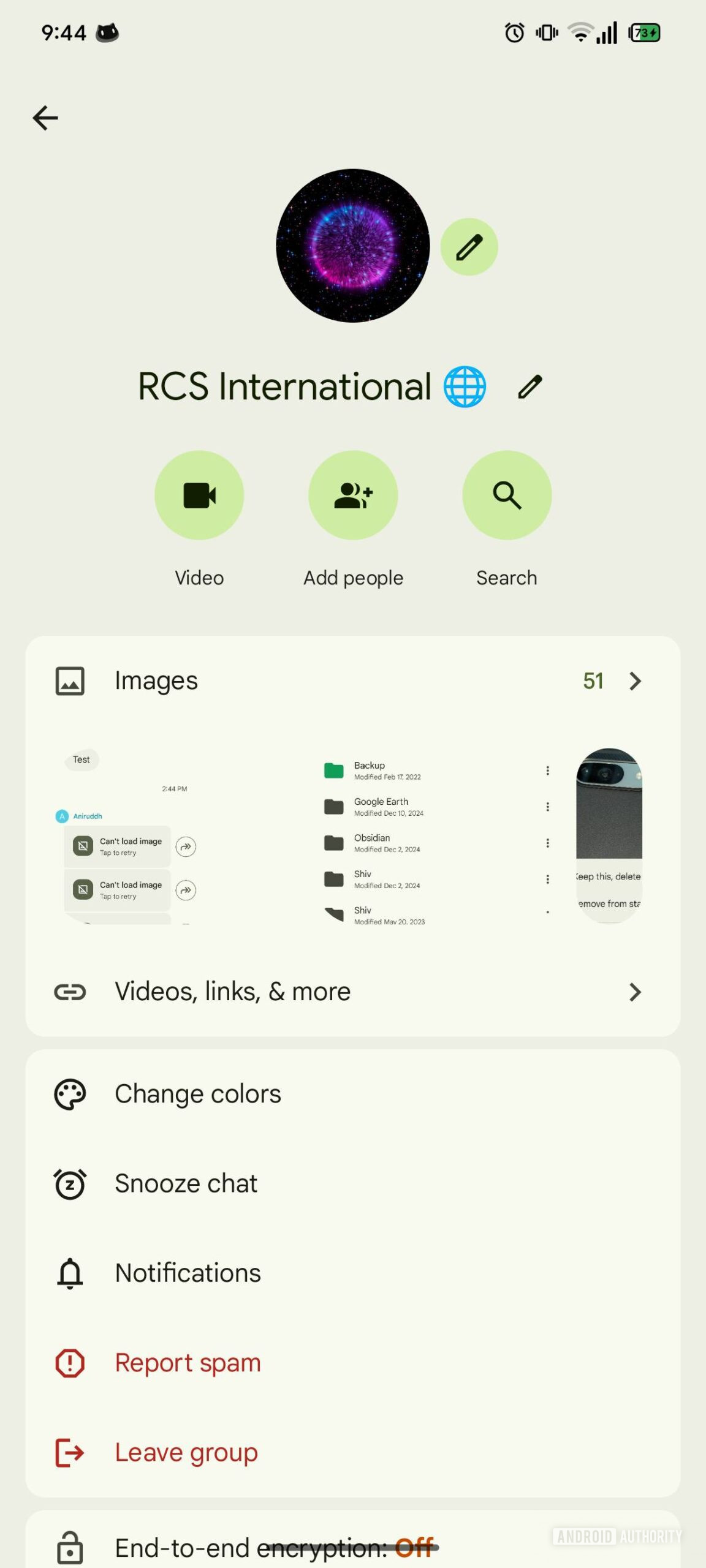 Google Messages group info page new