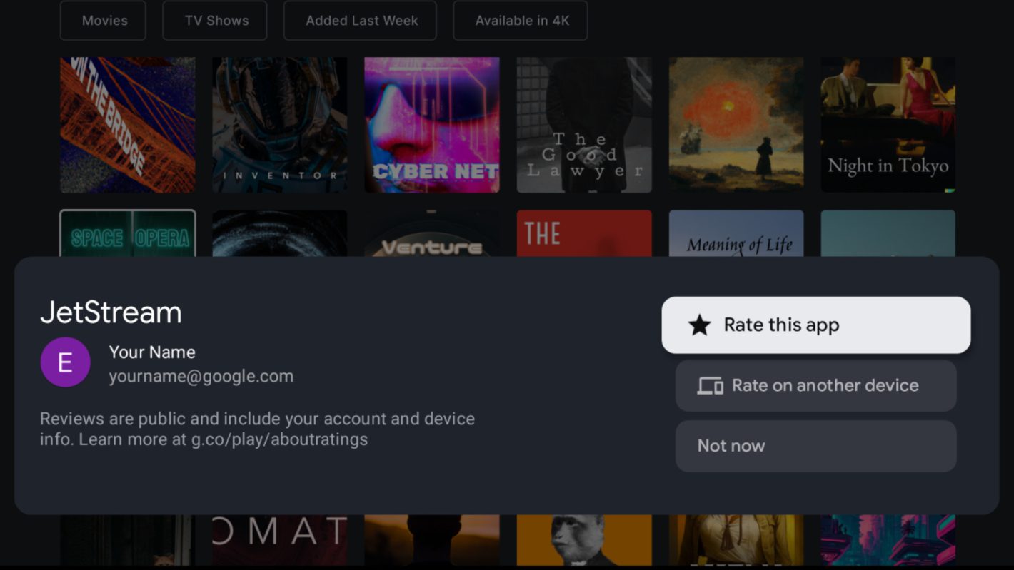 In app Ratings and Reviews Google TV