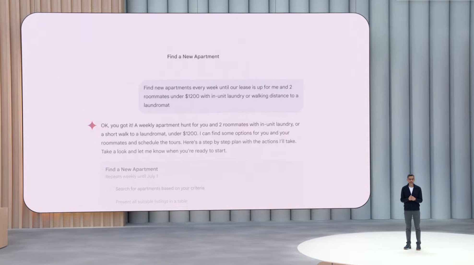 google io 2025 agent mode apartments An example of Agent Mode in Gemini, shown during the I/O 2025 keynote.