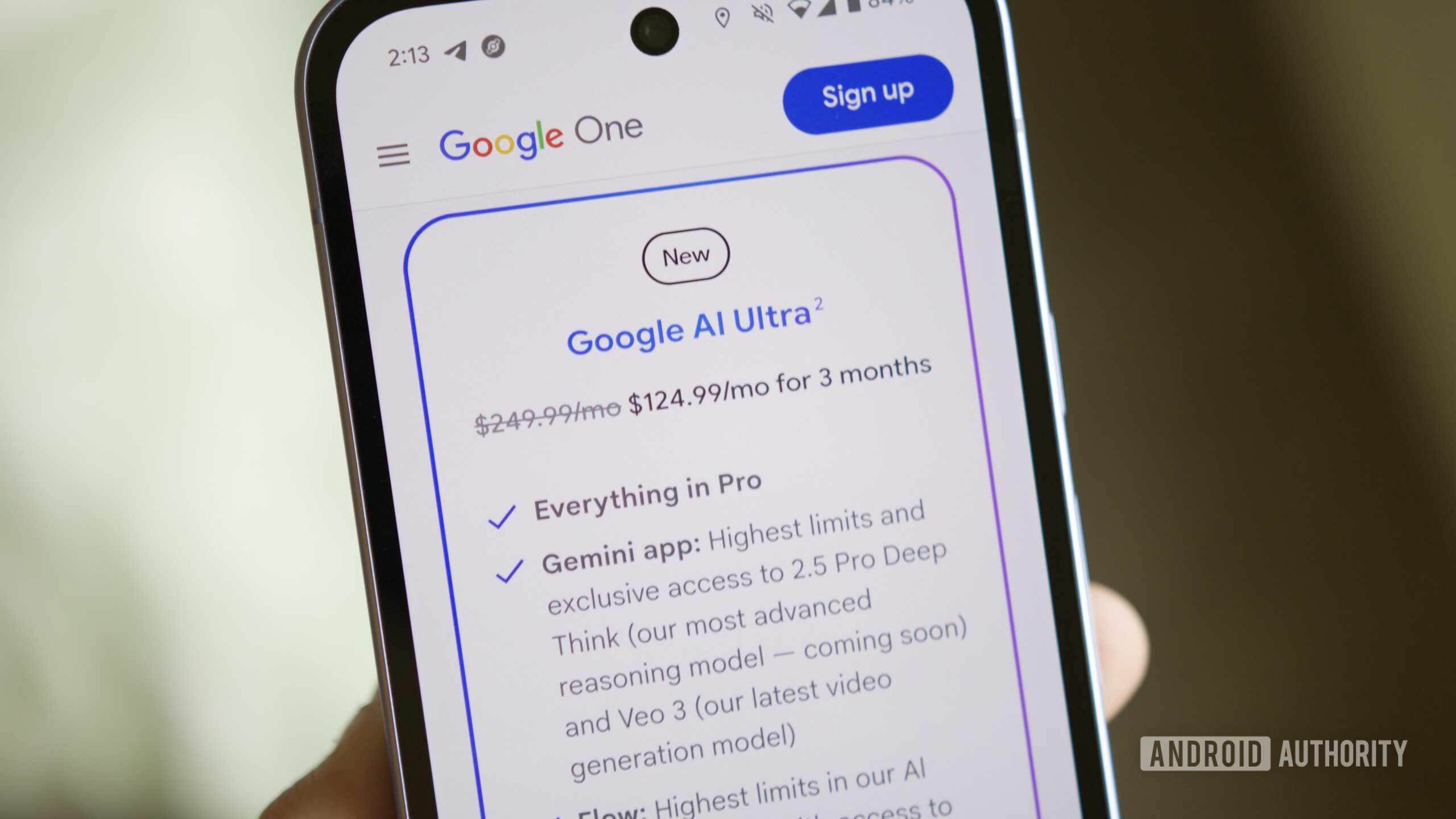 google one ai ultra plan hero on phone Google One AI Ultra plan on the Google One website.