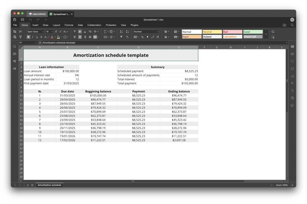 OnlyOffice spreadsheet