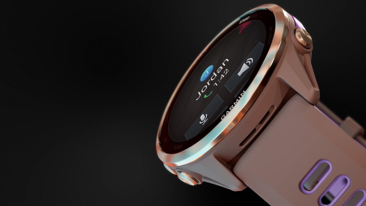 Close up shot of Garmin Forerunner 970 watch calling Jordan