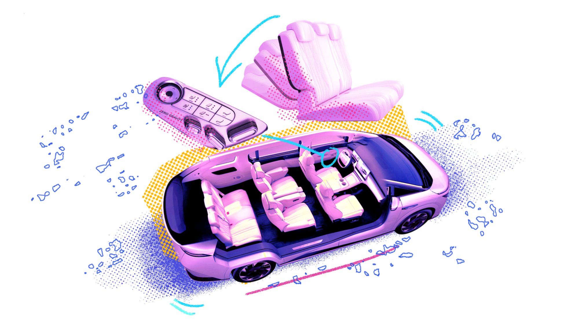 The interior of the XPENG X9, with its car seat controls above it.