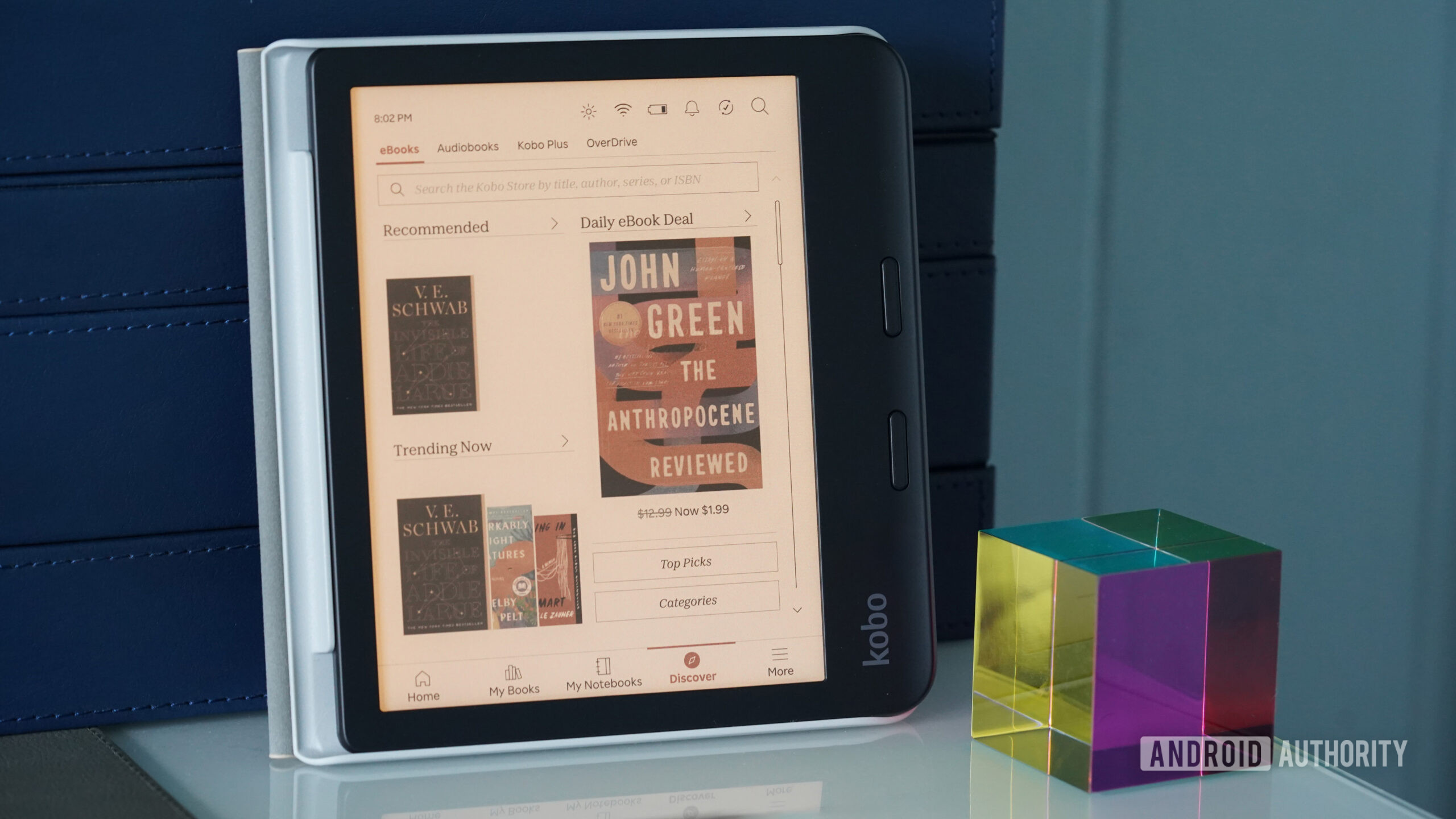 Kobo Libra Colour discover A Kobo Libra Colour displays the discover tab.
