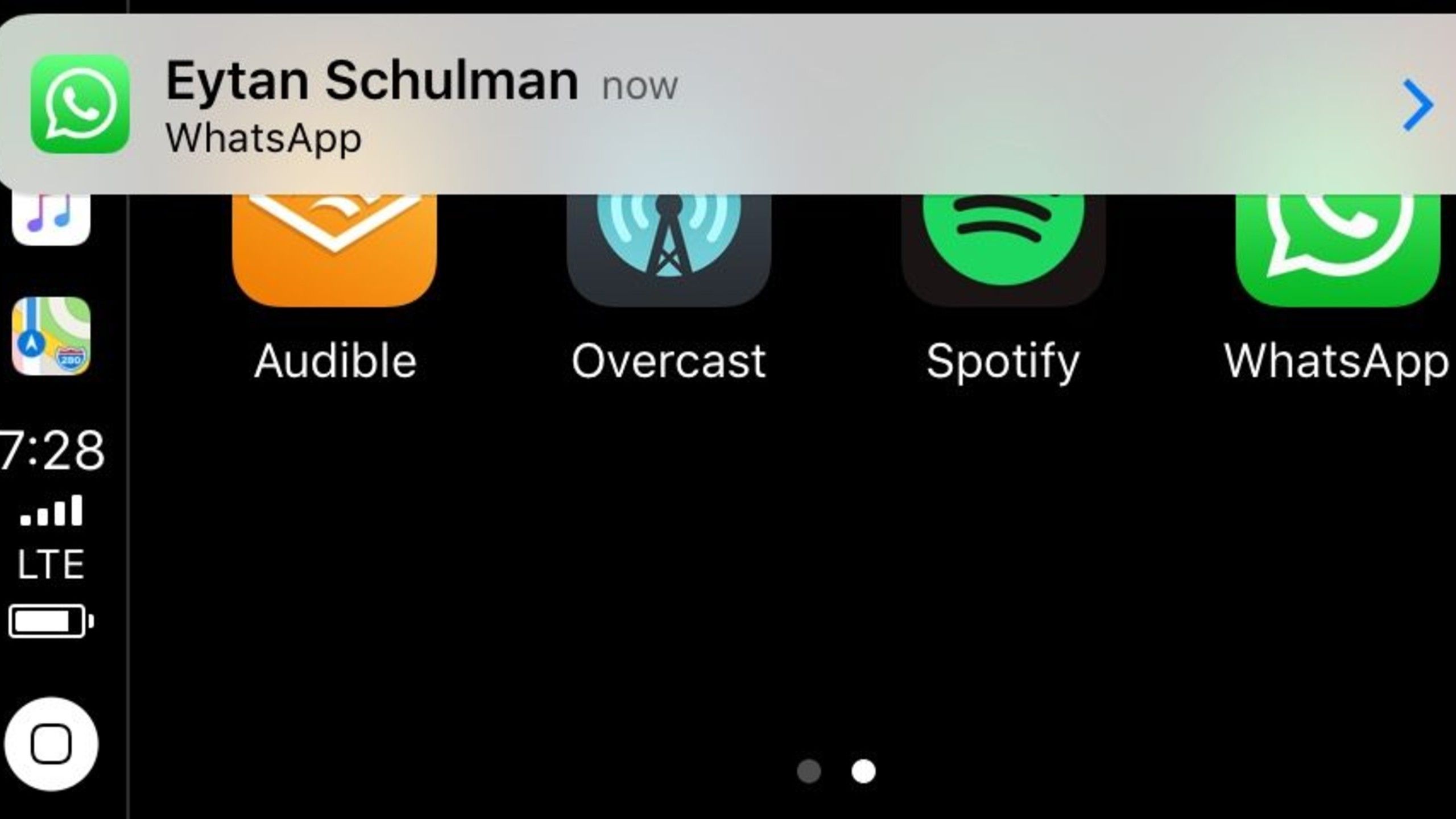 WhatsApp notifications on CarPlay. 