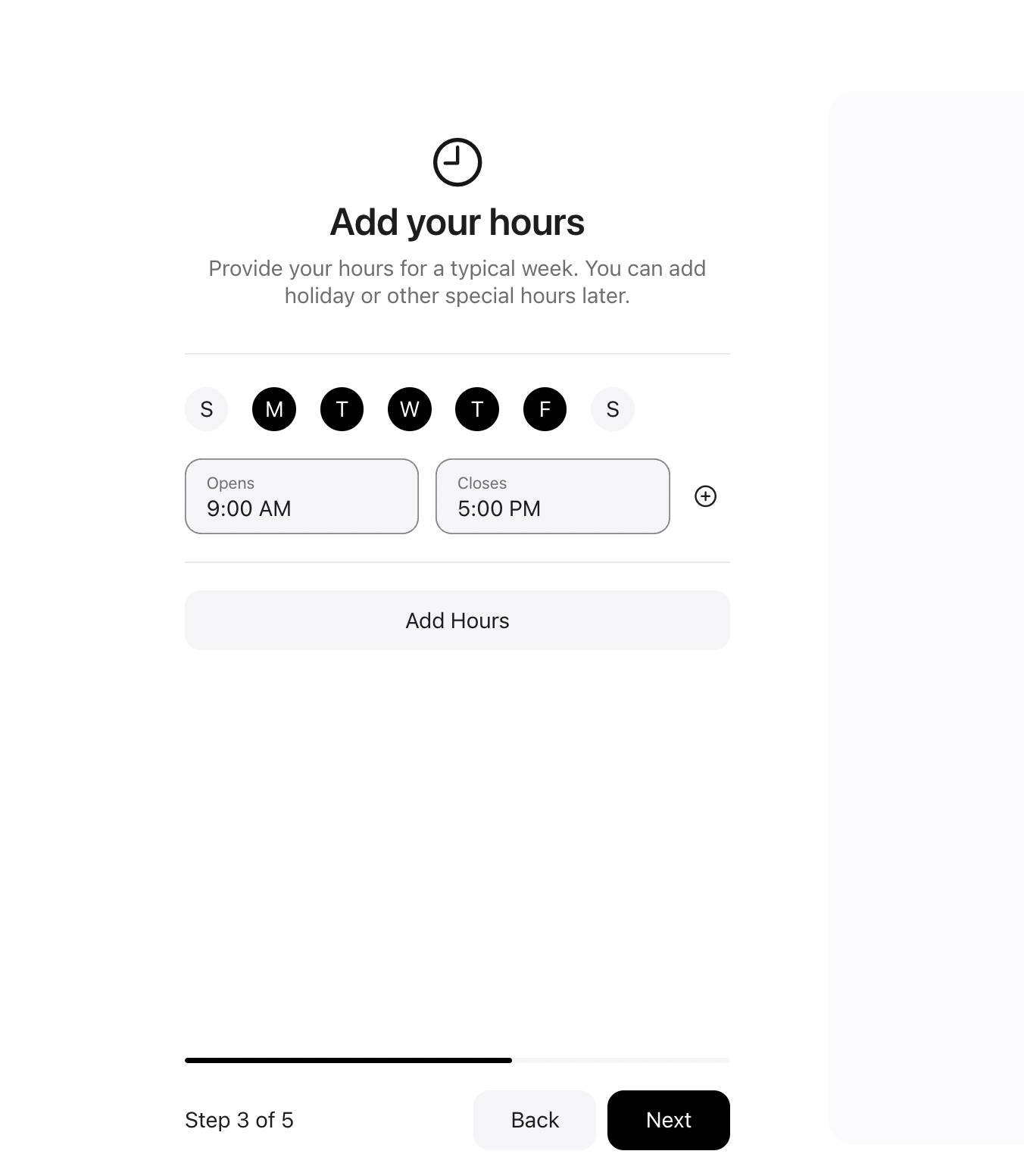 Fields to add business hours in Apple Business Connect