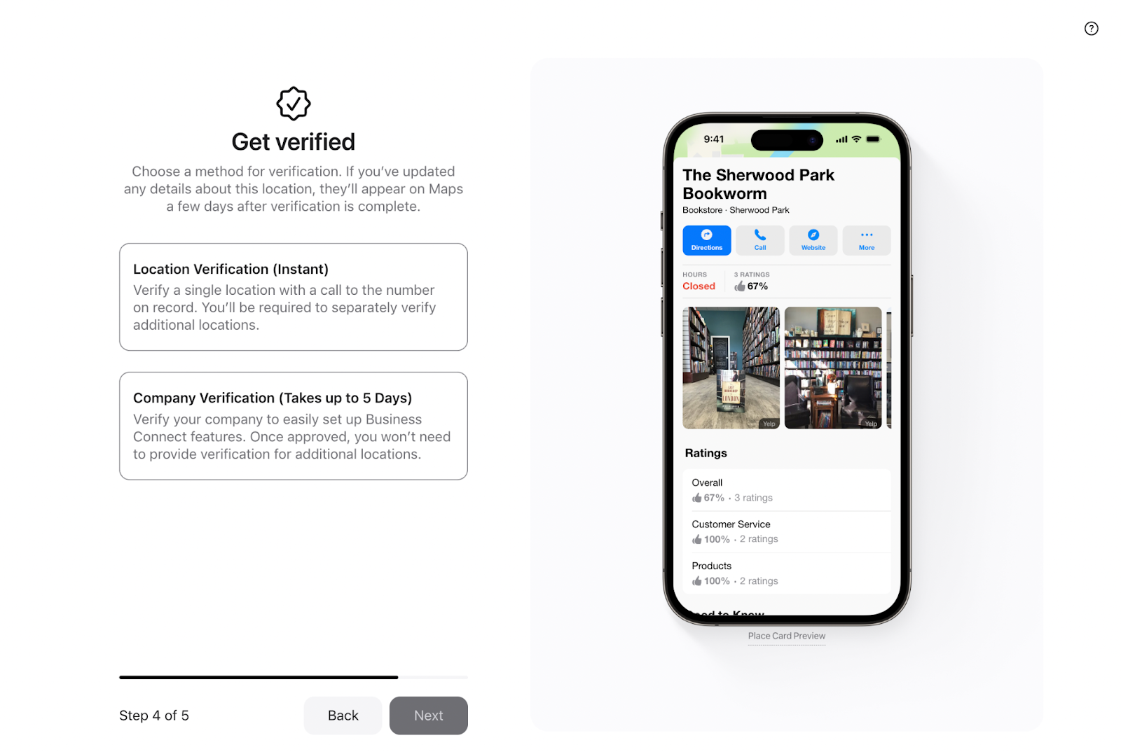 Fields to get location and company verification in Apple Business Connect