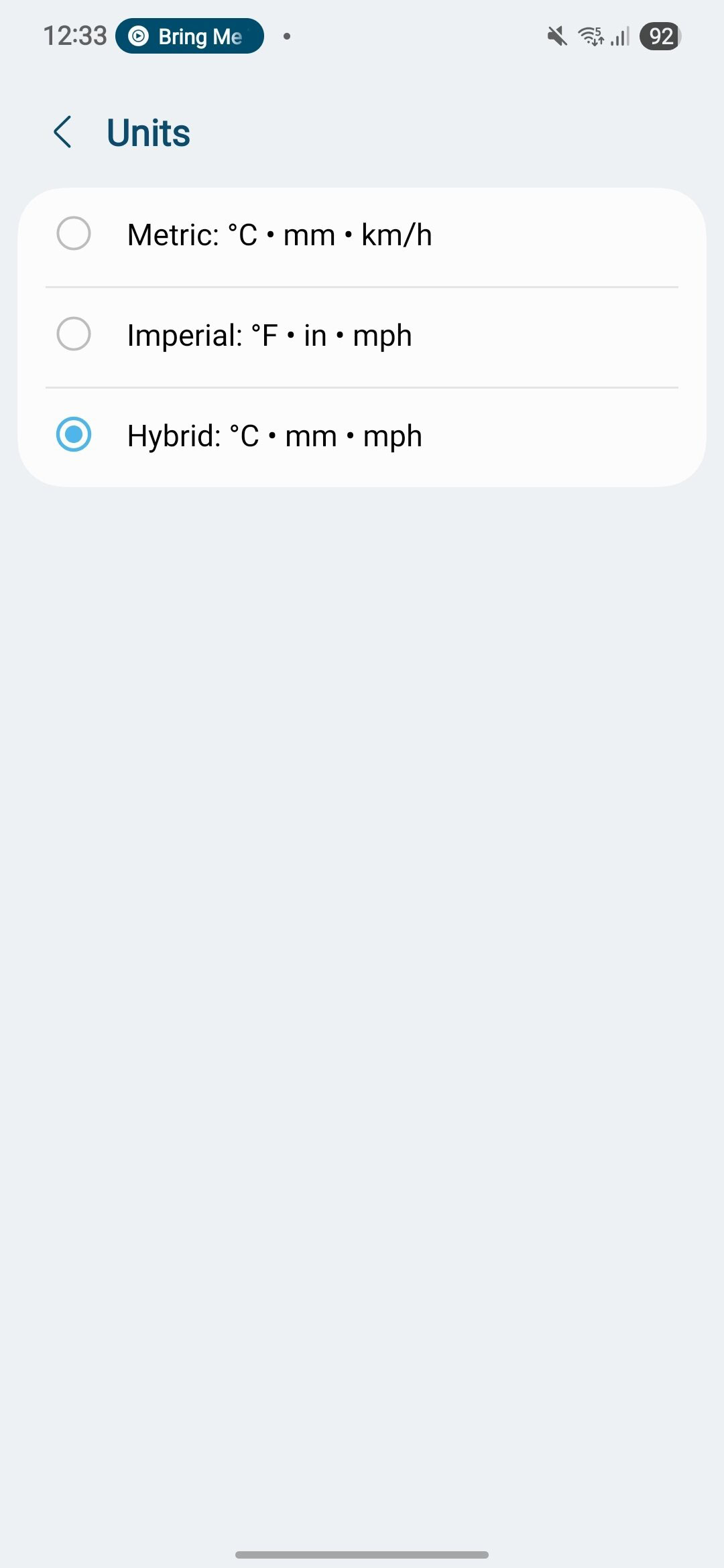 A screenshot of the One UI 8 weather app settings