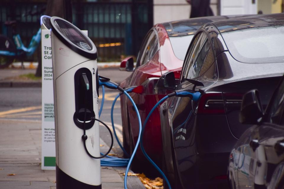Electric vehicles charging in London.