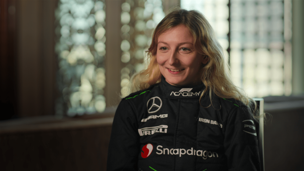 A photo of Doriane Pin wearing her racing suit