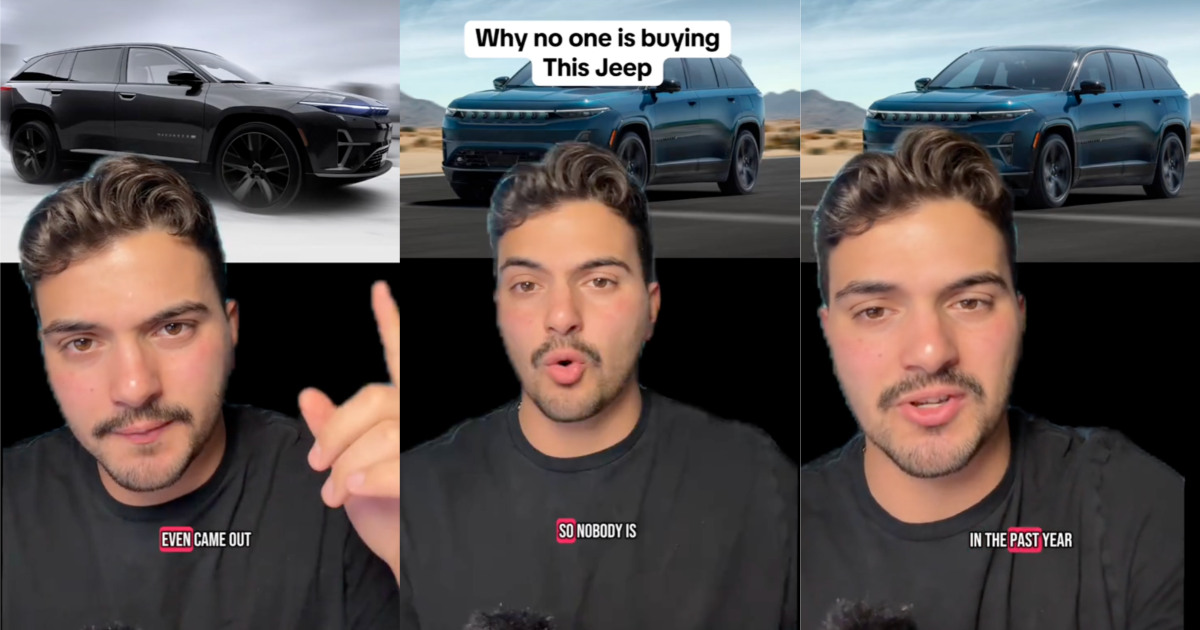 A Car Expert Explained Why Jeeps Electric Vehicle Isnt Selling Well man talking about jeeps