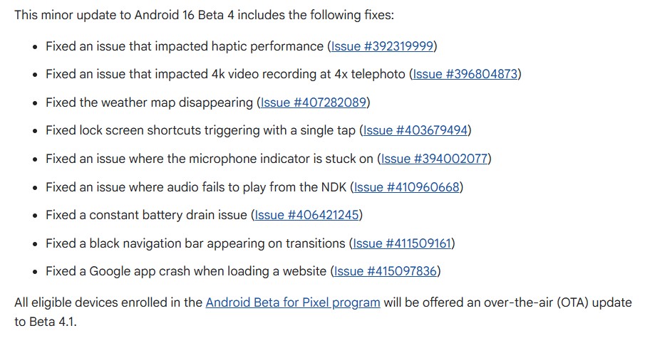 Android 16 Beta 4 1 update changelog