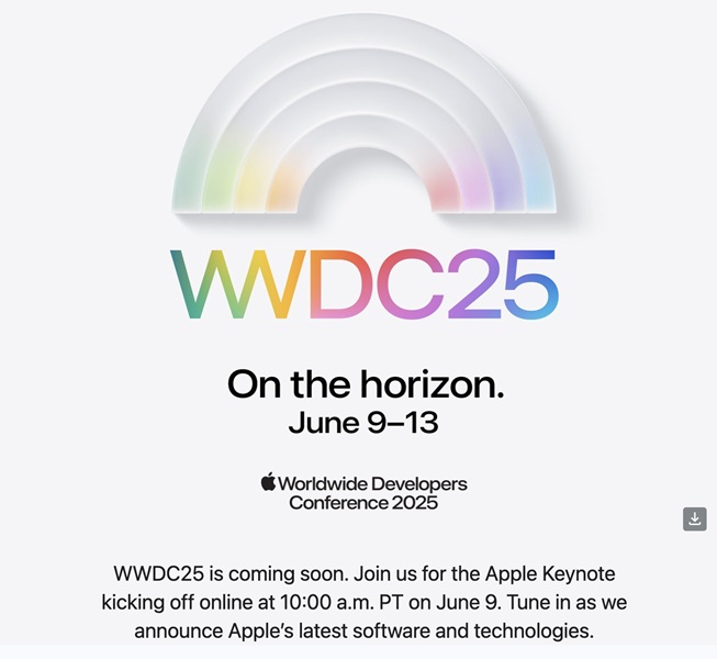 A banner stating Apple's WWDC 2025 event will take place on June 9.
