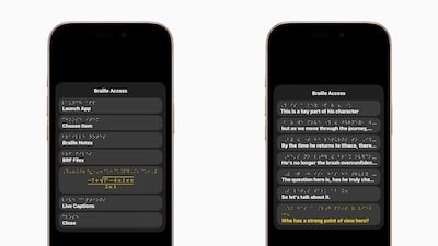 Apple will integrate Braille support for note taking, math and science calculations, live captions and transcriptions. Photo: Apple