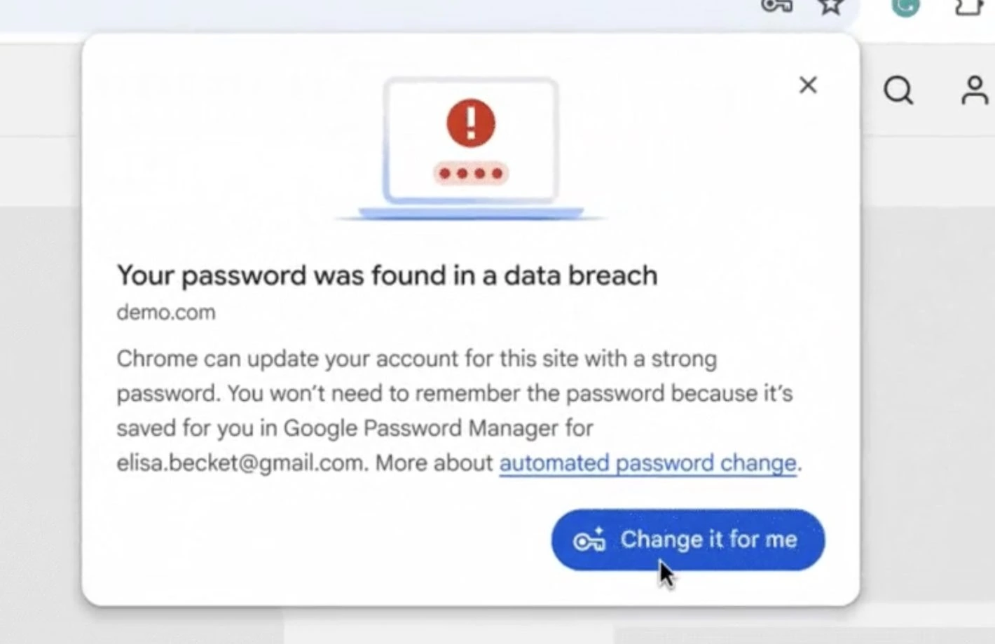 Google Chrome change it for me password feature test image