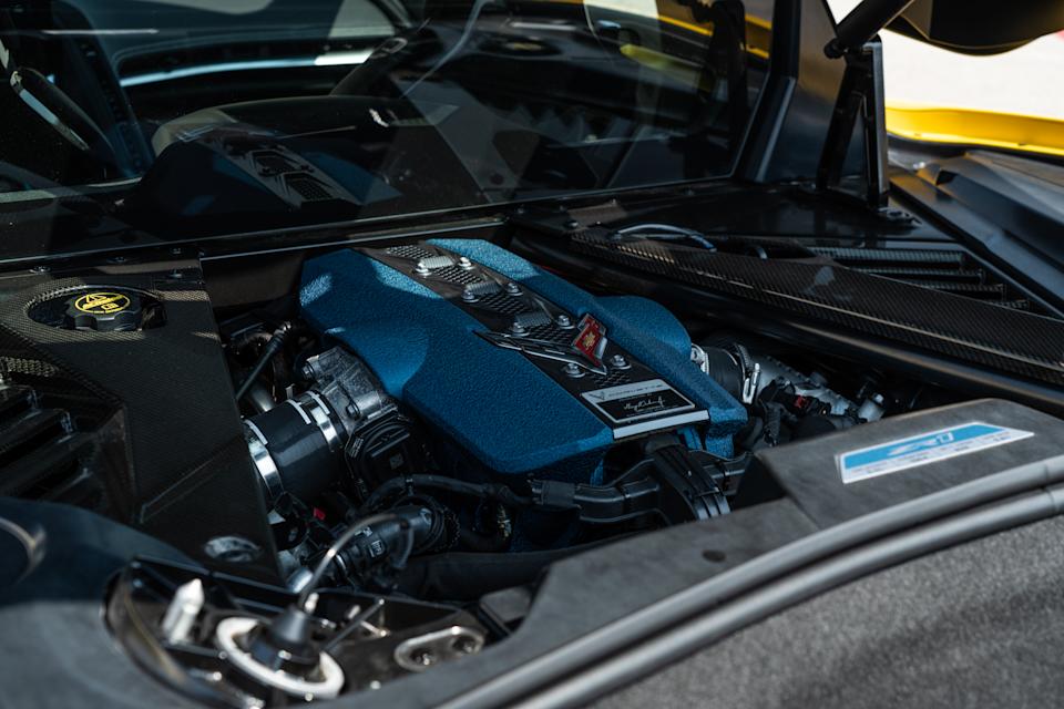 The twin-turbocharged, 5.5-liter V8 LT7 sits behind the driver.