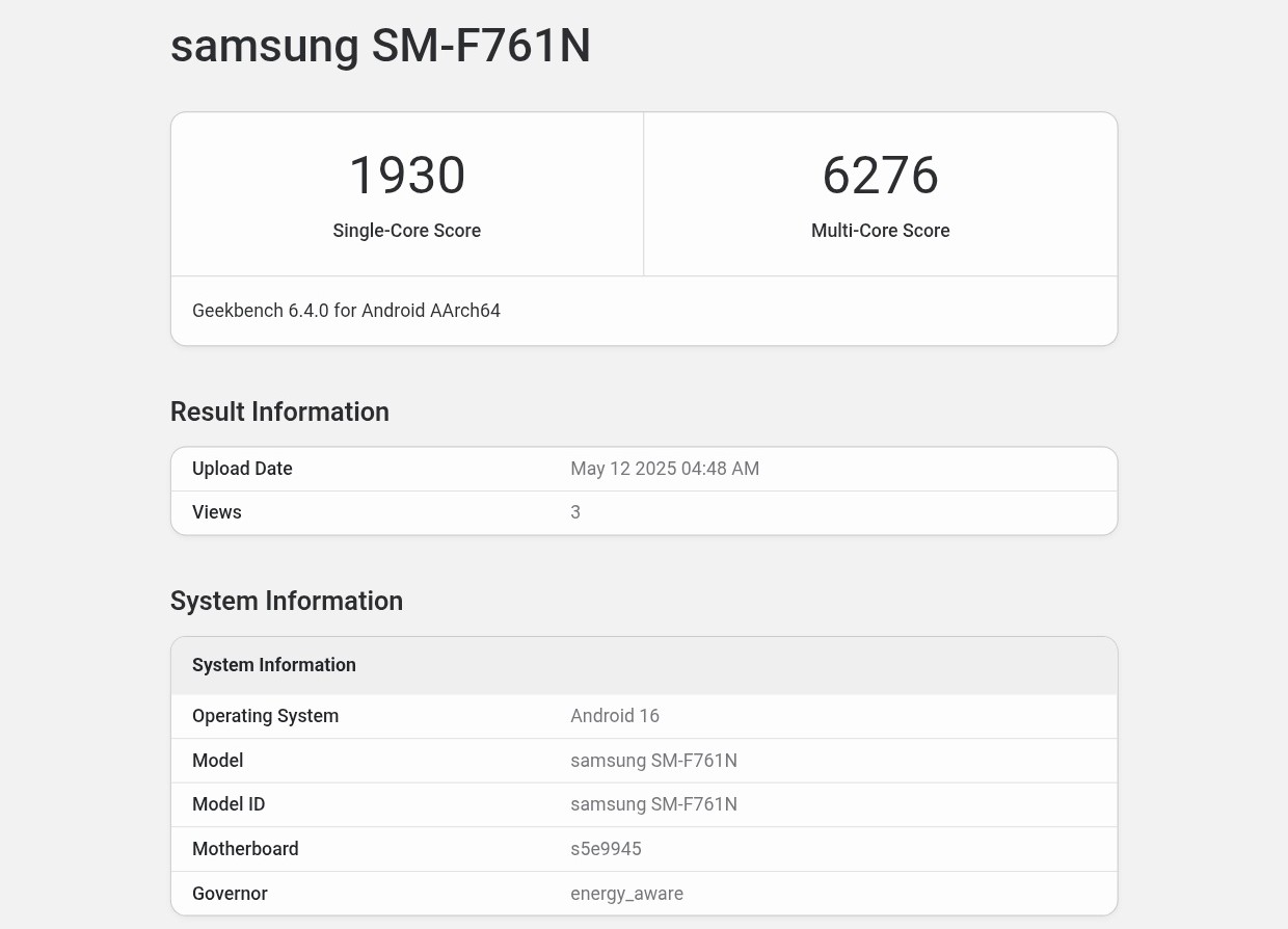 Galaxy Z Flip Exynos benchmark geekbench