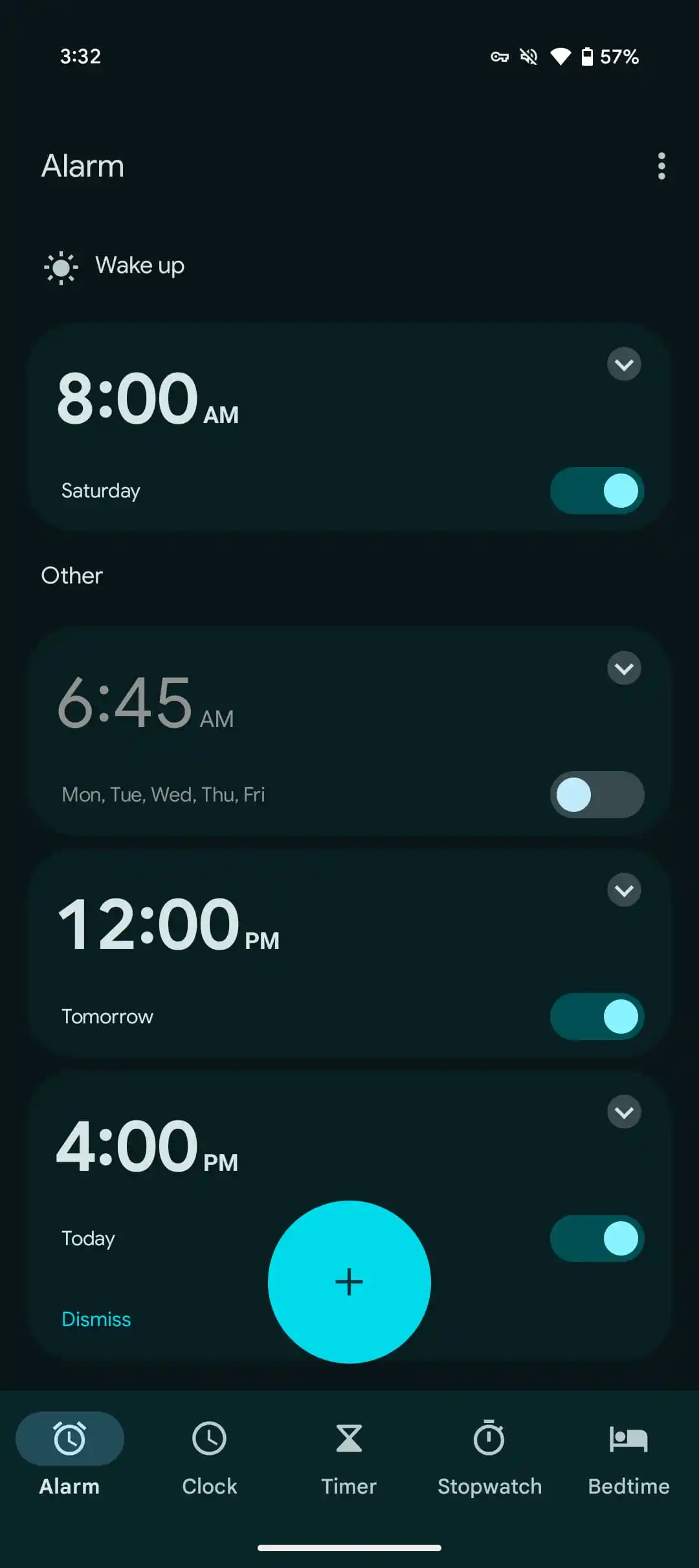 Google Clock Material You current UI alarm 1