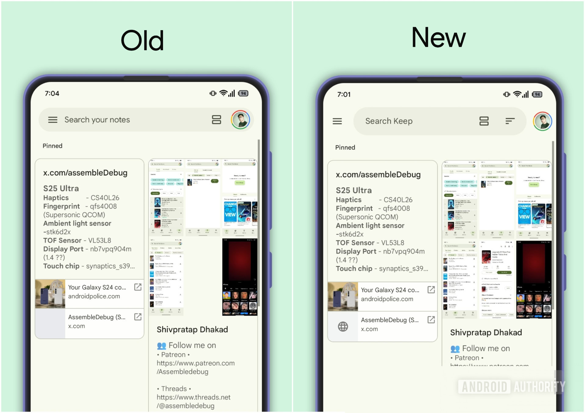 Google Keep Material 3 Expressive comparison Google Keep Material 3 Expressive comparison