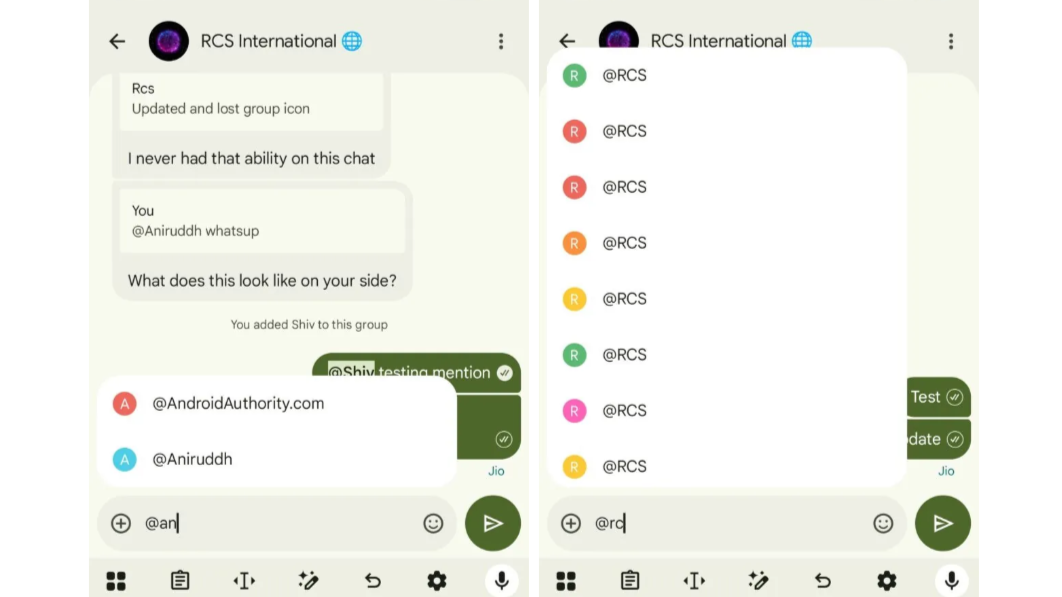An image showing Google Messages' mentions feature in beta testing