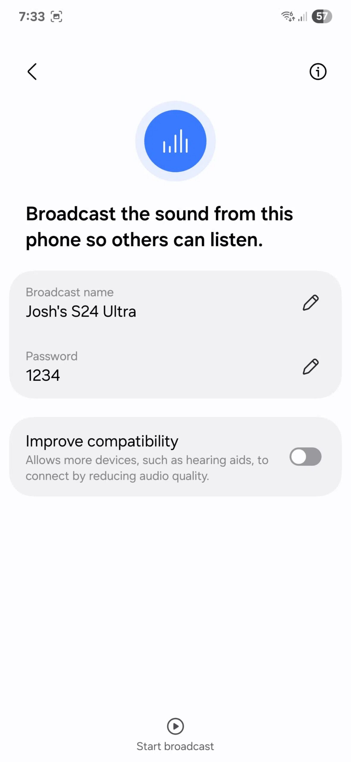 One UI 7 Auracast settings
