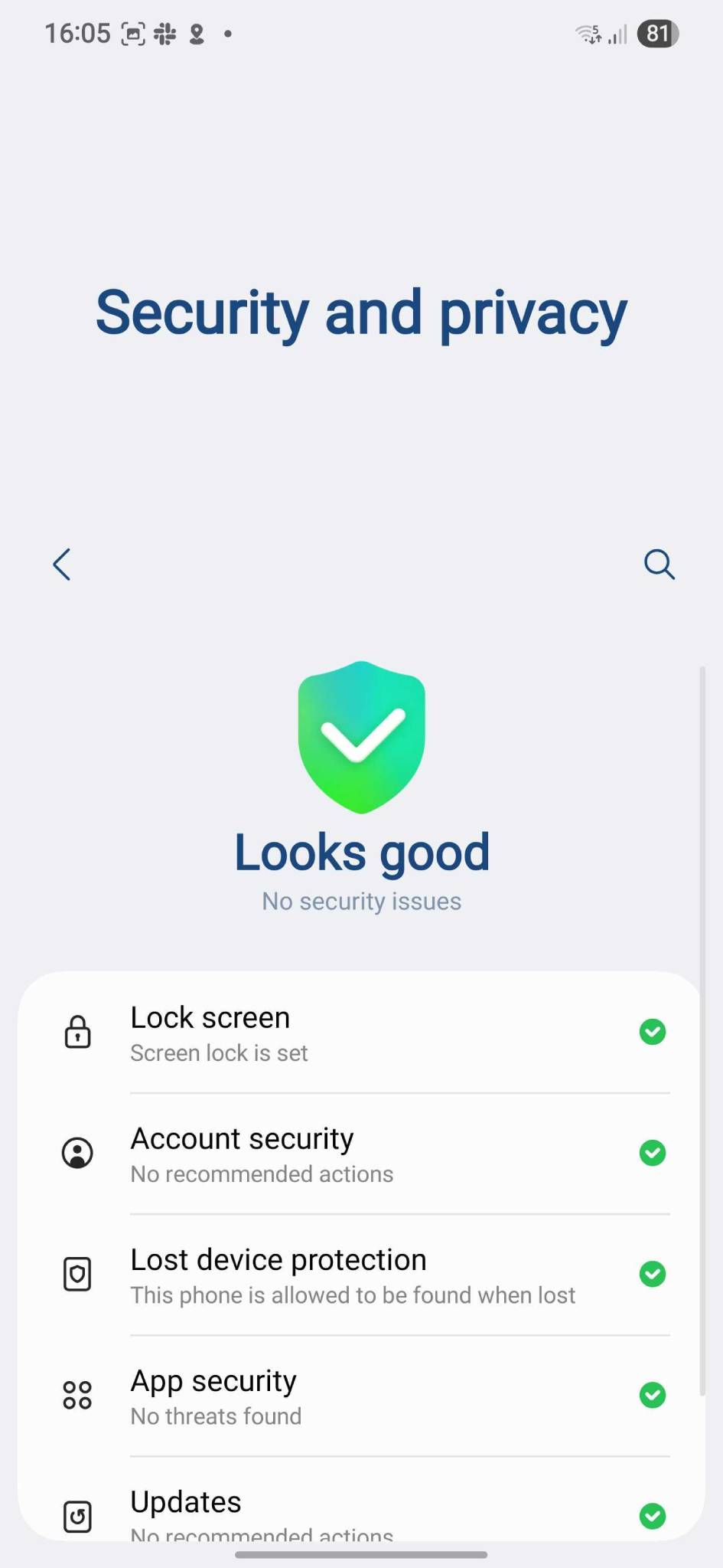 One UI 7 Security and privacy settings page