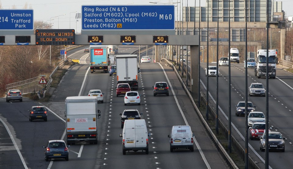 Traffic on the M60 ring road in Manchester.