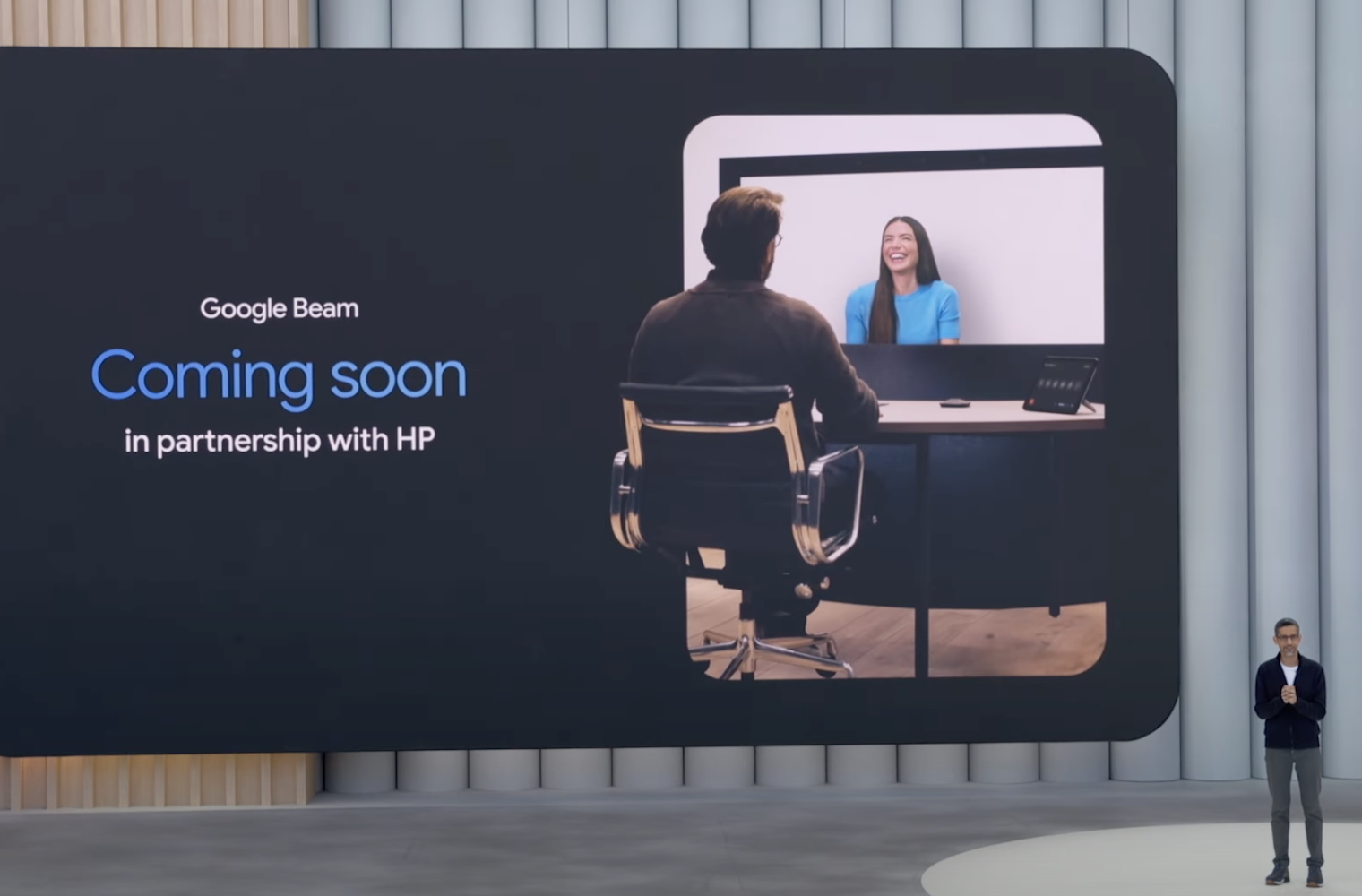 A screenshot from Google I/O 2025, showing Google Beam.