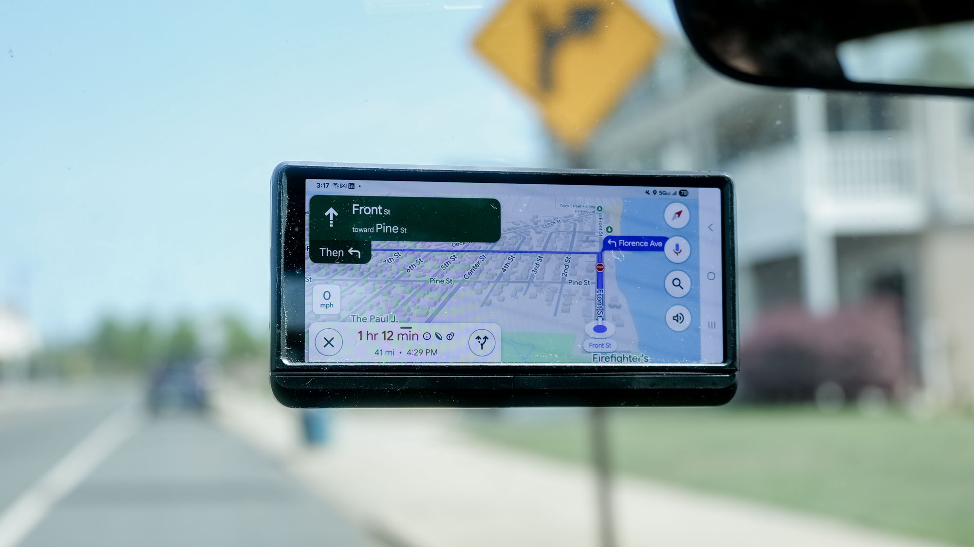Galaxy Z Fold 6 running Google Maps in car.