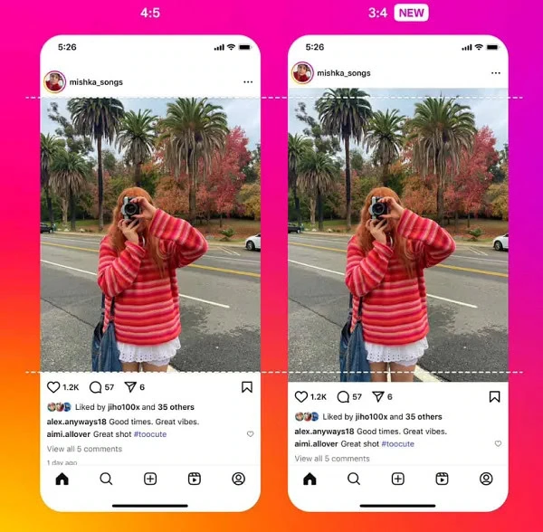 Instagram new aspect ratio support for photos