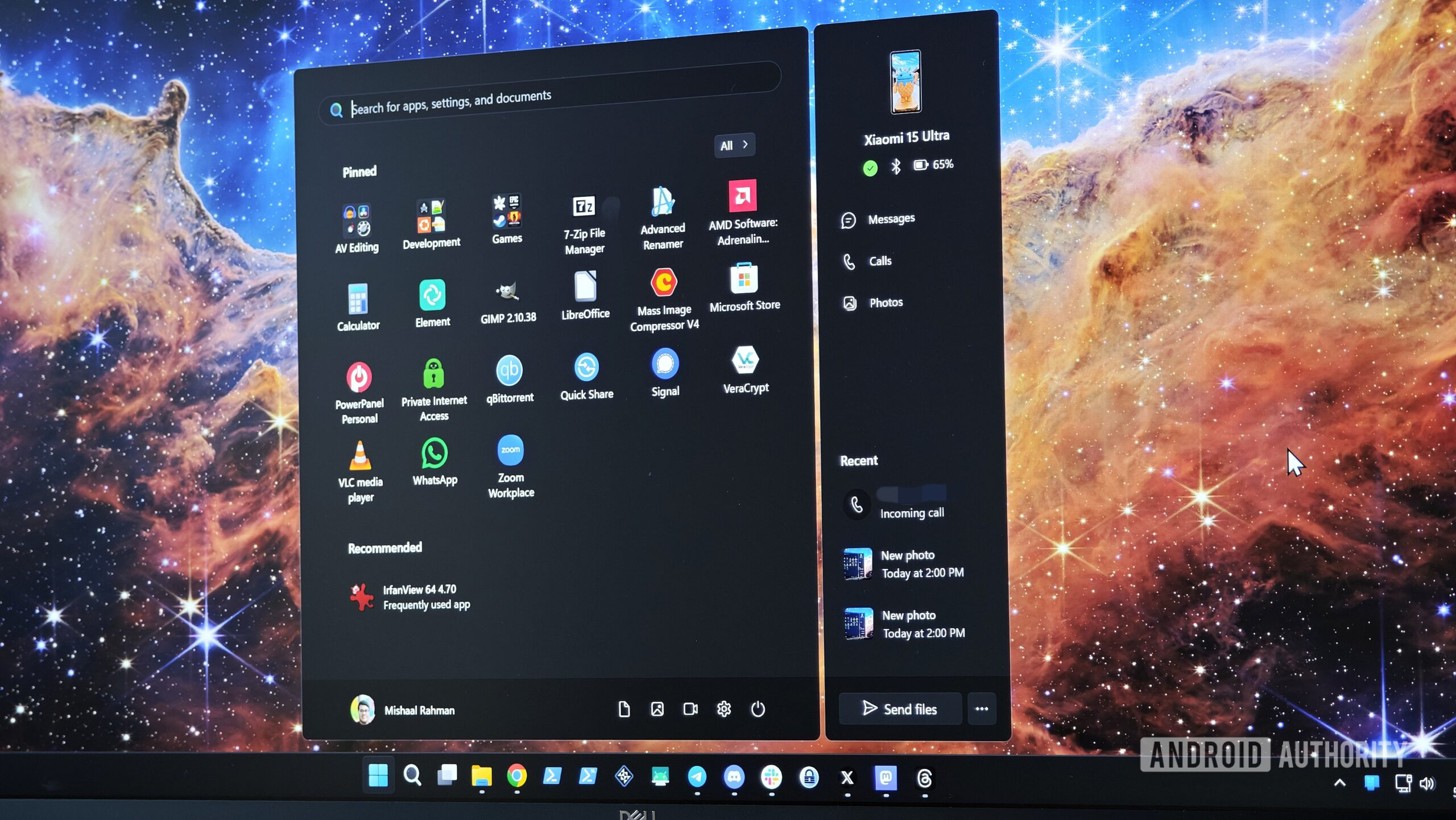 Windows 11 start menu with Phone Link integration Windows 11 start menu with Phone Link integration