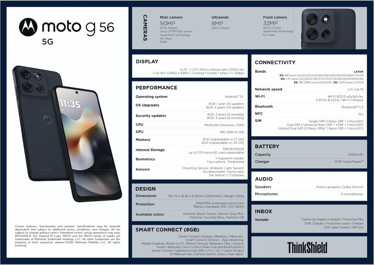 Full technical specifications for Motorola Moto G56 phone