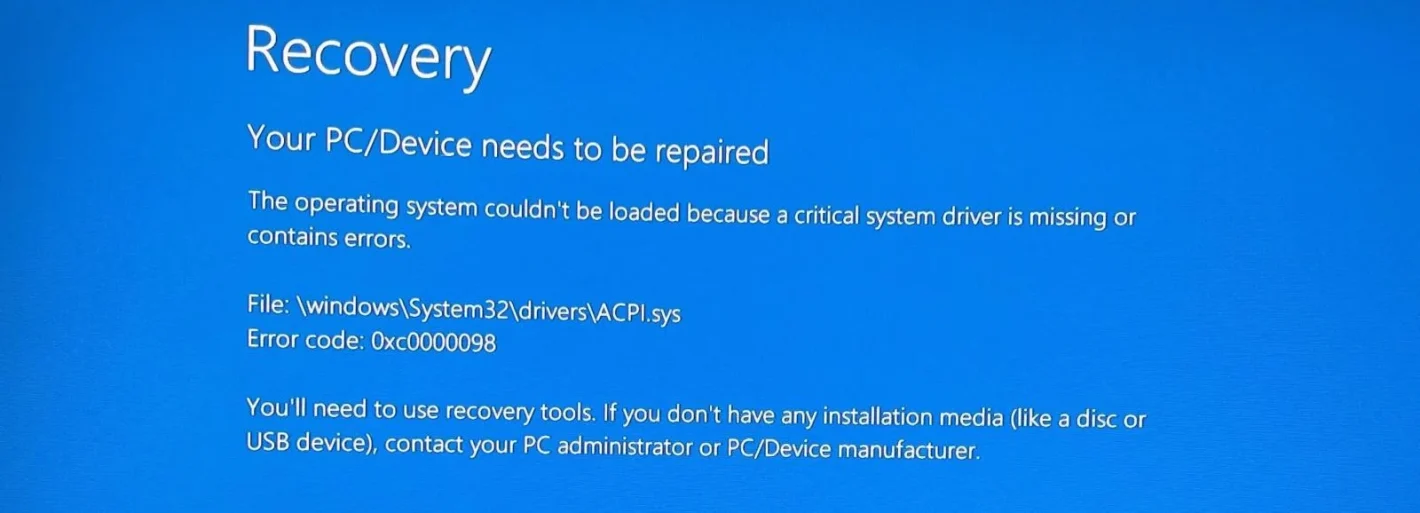 Windows 11 recovery error KB5058405 build