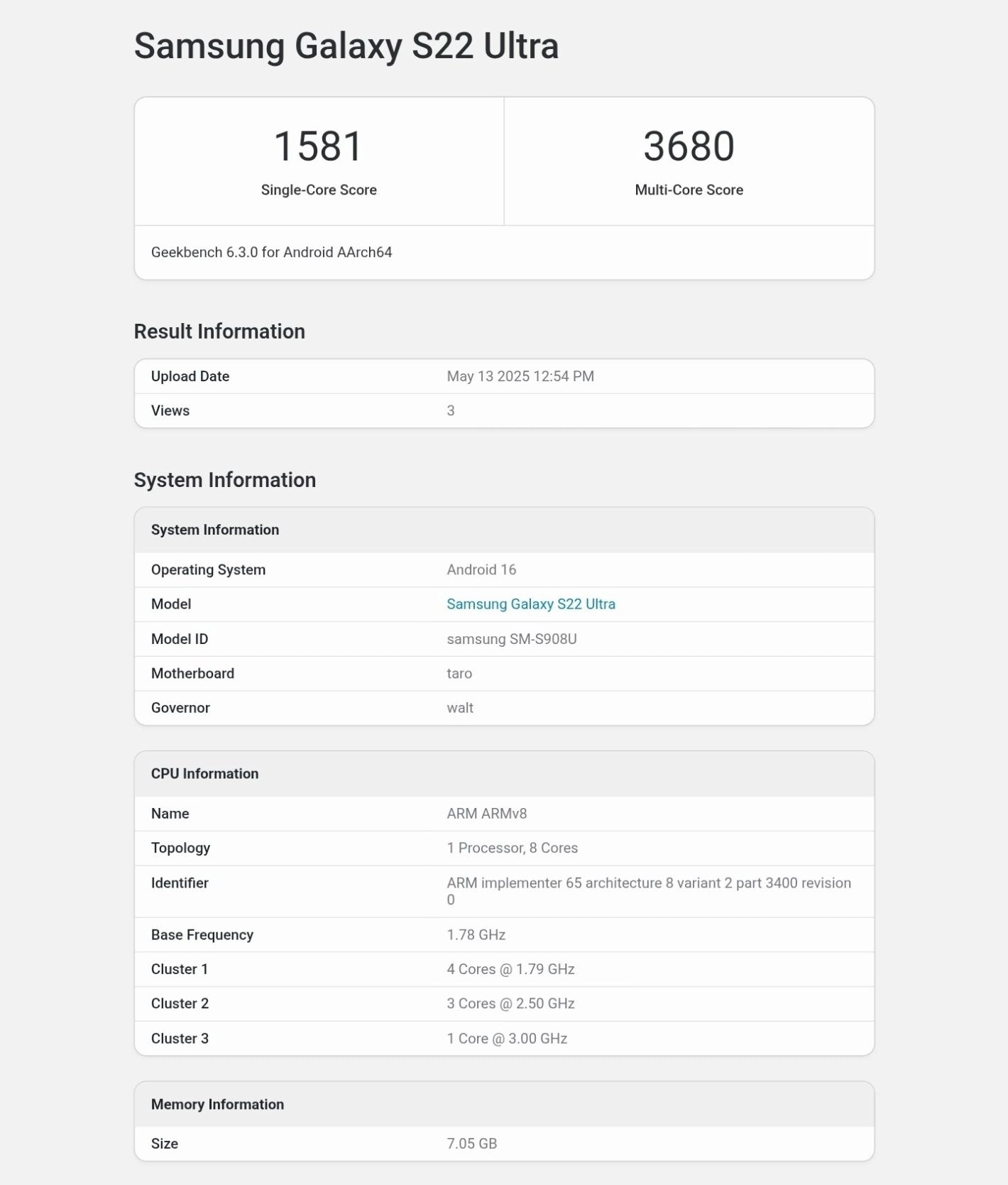 Galaxy S22 One UI 8 geekbench