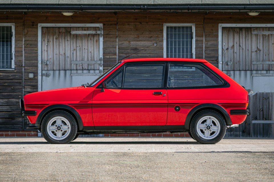Red 1981 Ford Fiesta Supersport.