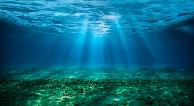 Blue Underwater Sea with Sunlight