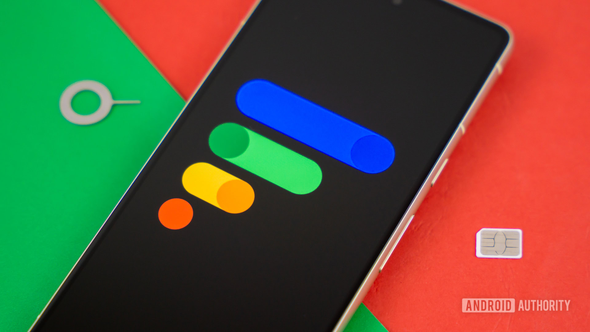 Google Fi Wireless logo on smartphone with SIM card and SIM ejector next to it Stock photo 4 Google Fi Wireless logo on smartphone with SIM card and SIM ejector next to it Stock photo 4