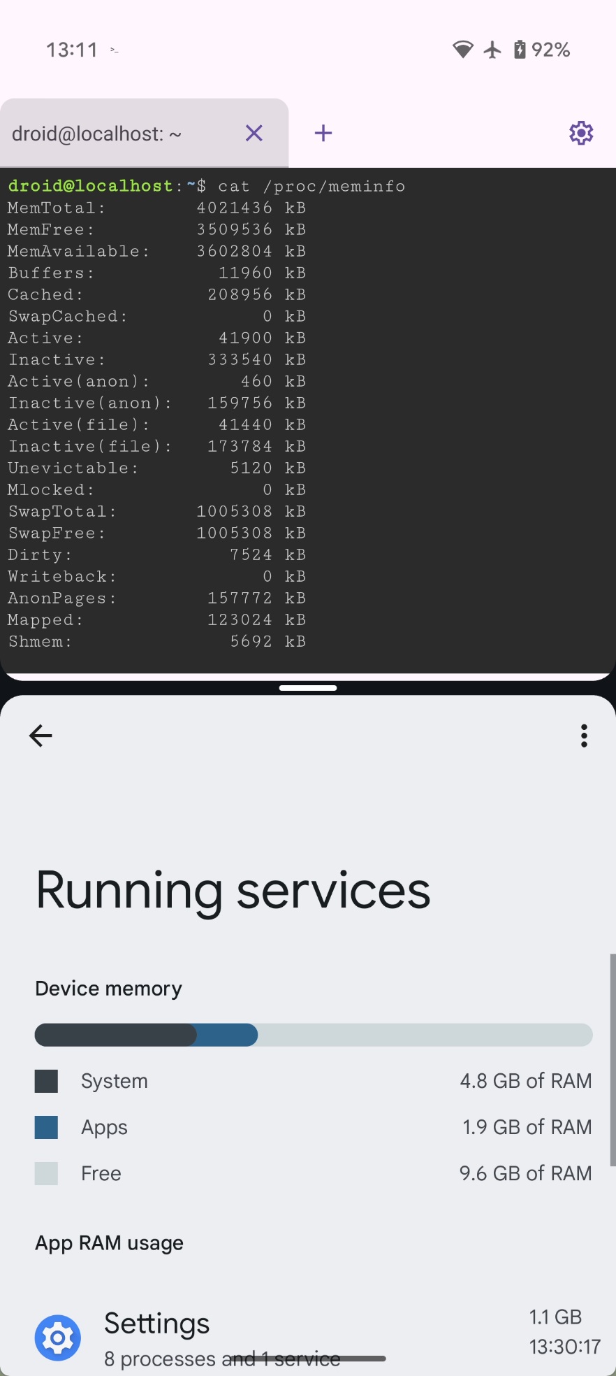 Linux VM in Android memory use Linux VM in Android memory use