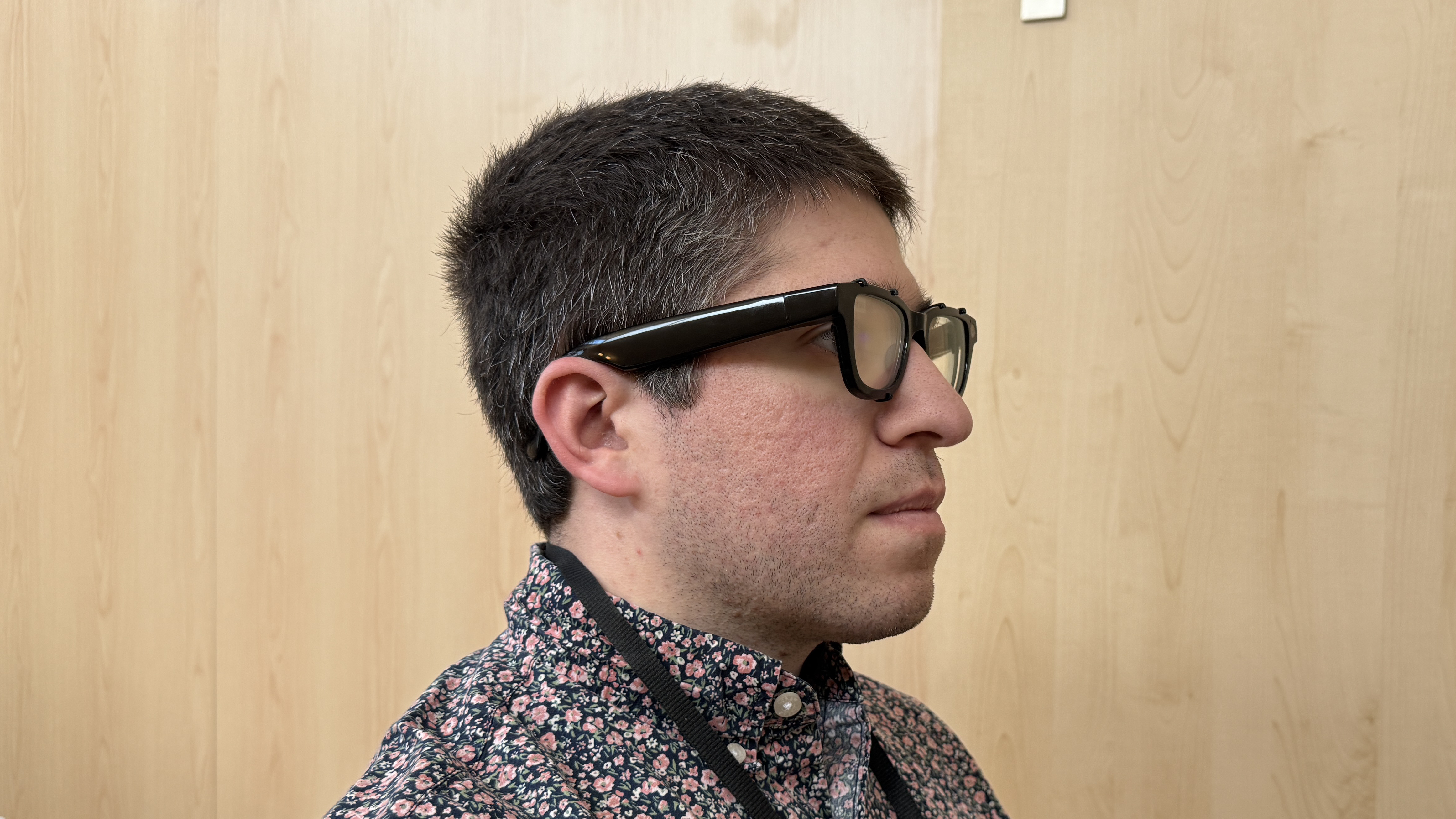A side view of the prototype Android XR glasses