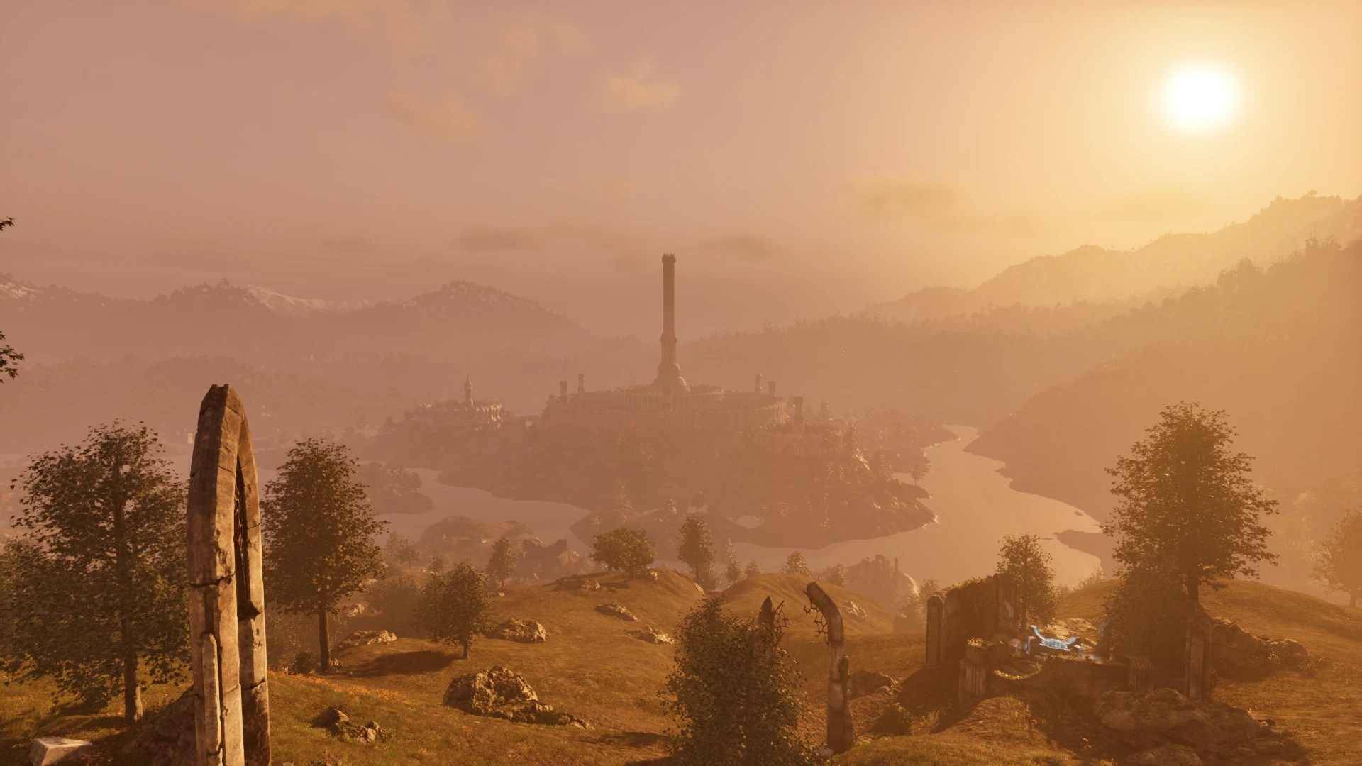 A sunset over a fantasy world.