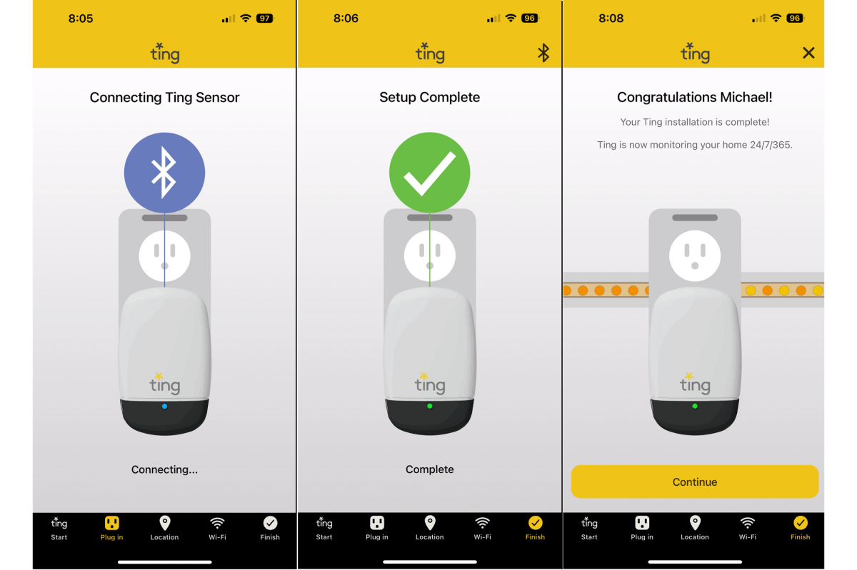 Ting setup app screenshots
