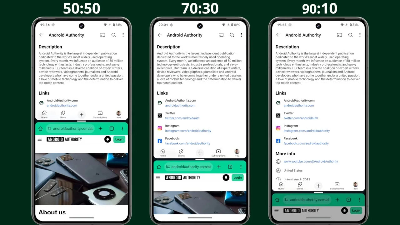 New 90 10 split screen ratio in Android