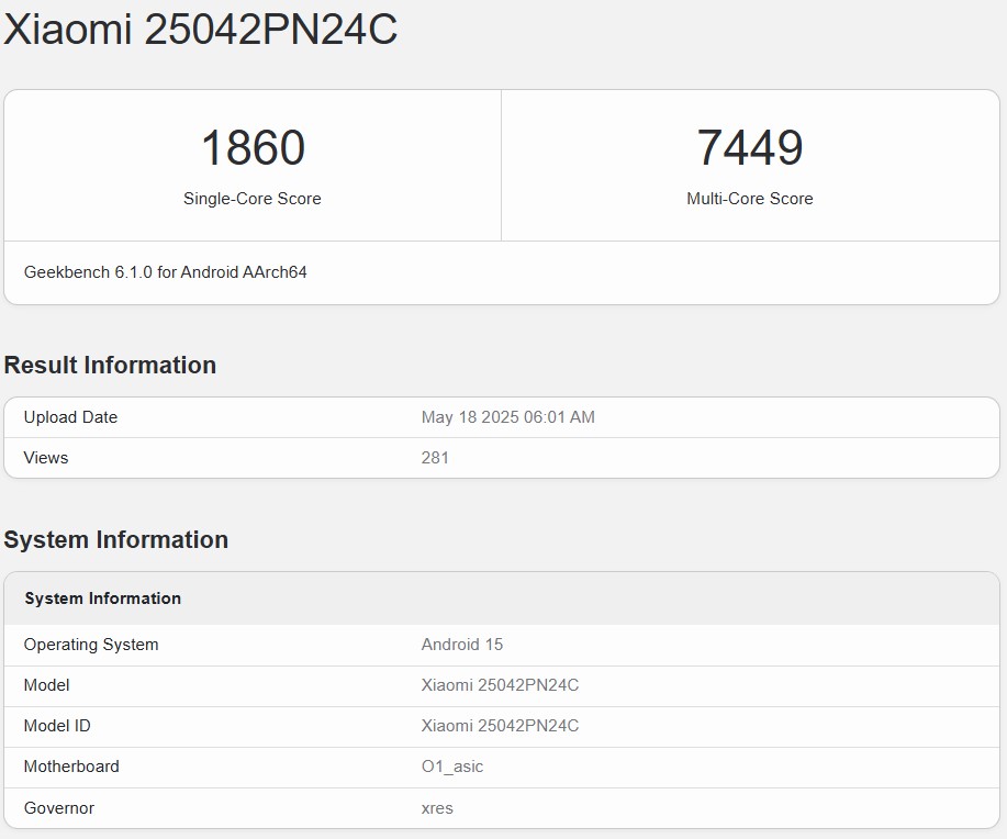 xiaomi xring o1 chip geekbench benchmark